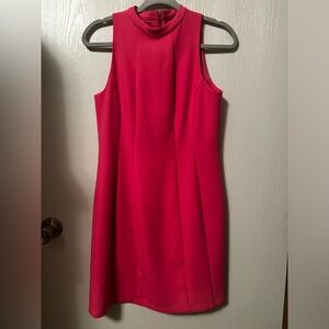 Shoshanna Short Sleeve Mock Neck Pencil Sheath Dress Barbie Pink Lined Zip 8